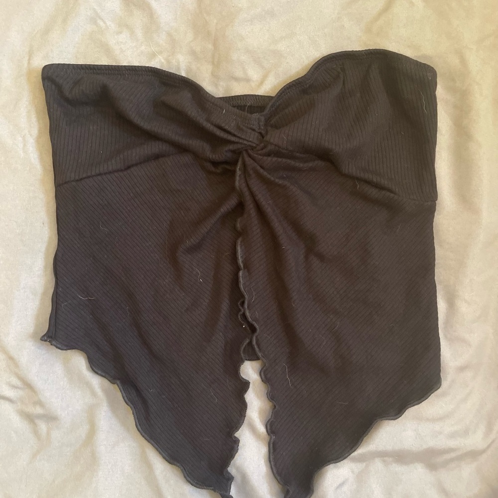 Black Strapless Ribbed Top